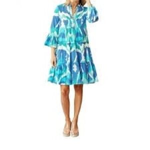 Sheridan French Caty dress Cerulean Watercolor Ikat print size medium
